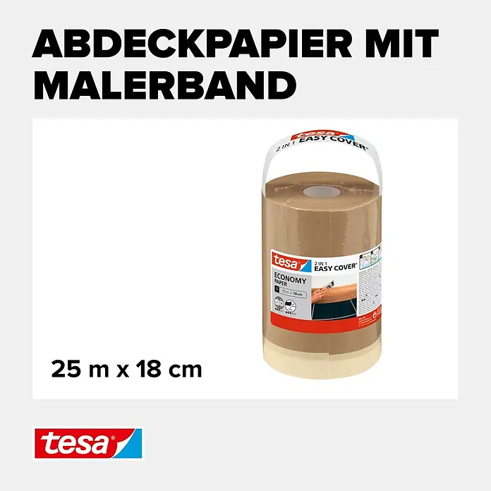 Tesa Abdeckpapier Easy Cover Economy Paper - L x B: 25 m x 18 cm - Informationsansicht