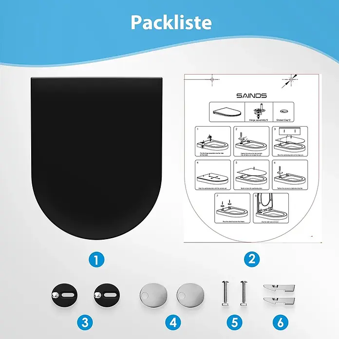 SAINOS WC-Sitz Duroplast WC-Sitz, , Universal-O-Form, Absenkautomatik, Oben - Duroplast, Schwarz, Mit Absenkautomatik