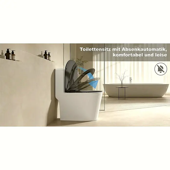 SAINOS WC-Sitz Duroplast WC-Sitz, , Universal-O-Form, Absenkautomatik, Oben - Duroplast, Schwarz, Mit Absenkautomatik