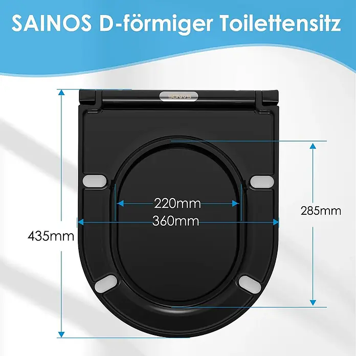 SAINOS WC-Sitz Duroplast WC-Sitz, , Universal-O-Form, Absenkautomatik, Oben - Duroplast, Schwarz, Mit Absenkautomatik