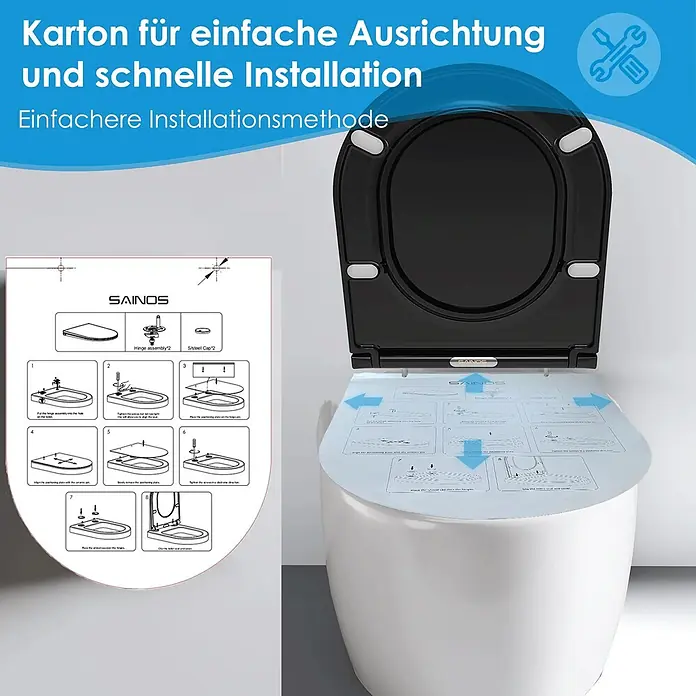 SAINOS WC-Sitz Duroplast WC-Sitz, , Universal-O-Form, Absenkautomatik, Oben - Duroplast, Schwarz, Mit Absenkautomatik