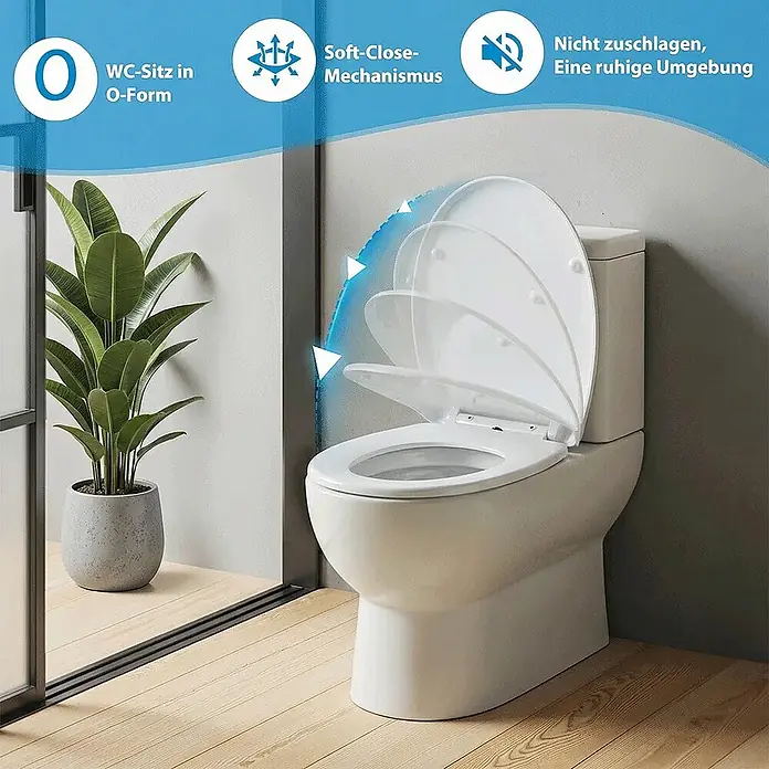 SAINOS WC-Sitz Duroplast WC-Sitz, , Universal-O-Form, Absenkautomatik, Oben - Duroplast, Weiß, Mit Absenkautomatik