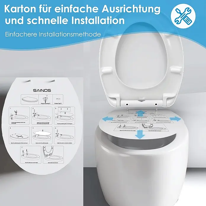 SAINOS WC-Sitz Duroplast WC-Sitz, , Universal-O-Form, Absenkautomatik, Oben - Duroplast, Weiß, Mit Absenkautomatik