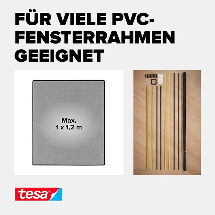 Tesa Insektenschutzfenster Insect Stop Anklipsrahmen - B x H: 1 x 1,2 m, Montage Insektengitter: Klemmen, Anthrazit - Tesa Fliegengitter-Set mit Netz (max. 1x1,2m) und Rahmenteilen, passend für PVC-Fensterrahmen.