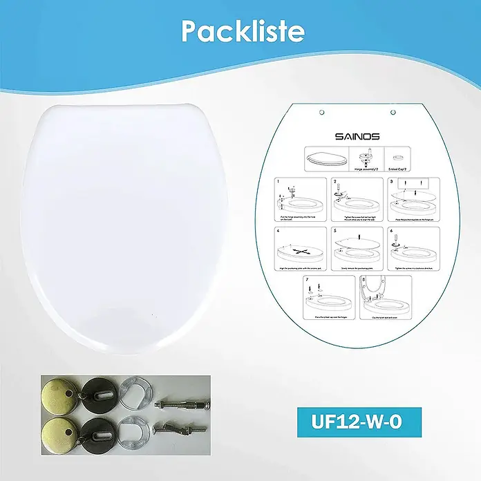 SAINOS WC-Sitz Duroplast WC-Sitz, , Universal-O-Form, Absenkautomatik, Oben - Duroplast, Weiß, Mit Absenkautomatik