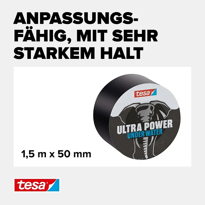 Tesa Ultra Power Unterwasser-Klebeband Under Water - Schwarz, 1,5 m x 50 mm - Schwarze tesa Ultra Power Under Water Bandrolle, 1,5 m x 50 mm, für anpassungsfähigen, starken Halt.