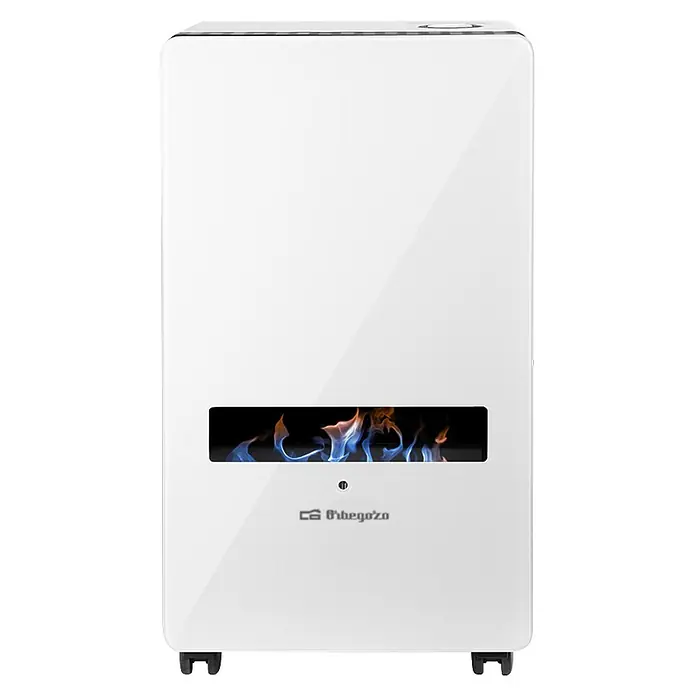 Orbegozo Estufa de gas de llama azul HBF125 - 3,8 kW, Blanco - Chimenea de bioetanol o estufa de gas blanca de pared con display de llamas y marca Orbegozo.