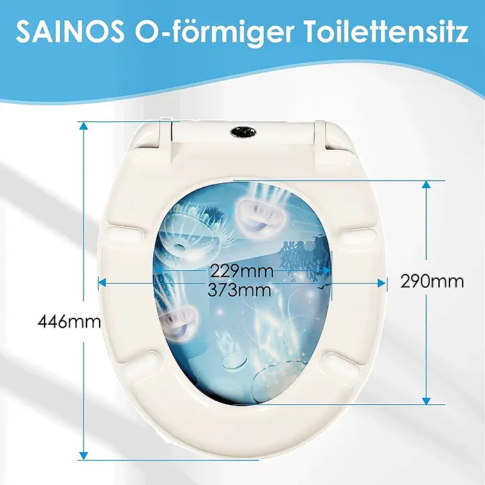 SAINOS WC-Sitz Duroplast WC-Sitz, Blau, Universal-O-Form, Absenkautomatik, Oben - Duroplast, Blau, Mit Absenkautomatik