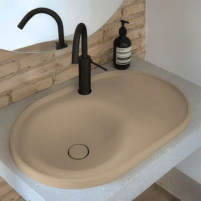 Poalgi Einbauwaschbecken DAL - 64 x 42 cm, Mit antibakterieller Glasur, Hahnloch: Ohne, Ohne Überlauf, Beige Albero