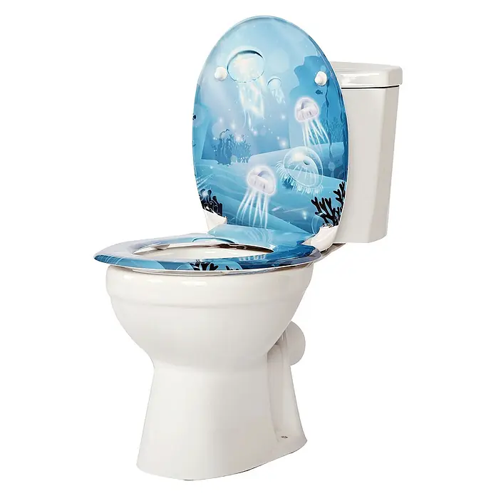 SAINOS WC-Sitz Duroplast WC-Sitz, Blau, Universal-O-Form, Absenkautomatik, Oben - Duroplast, Blau, Mit Absenkautomatik