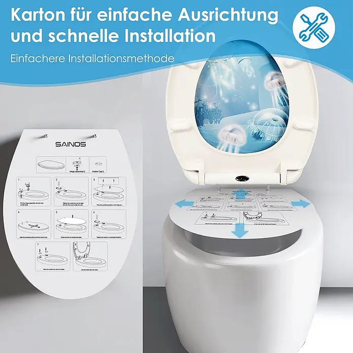 SAINOS WC-Sitz Duroplast WC-Sitz, Blau, Universal-O-Form, Absenkautomatik, Oben - Duroplast, Blau, Mit Absenkautomatik