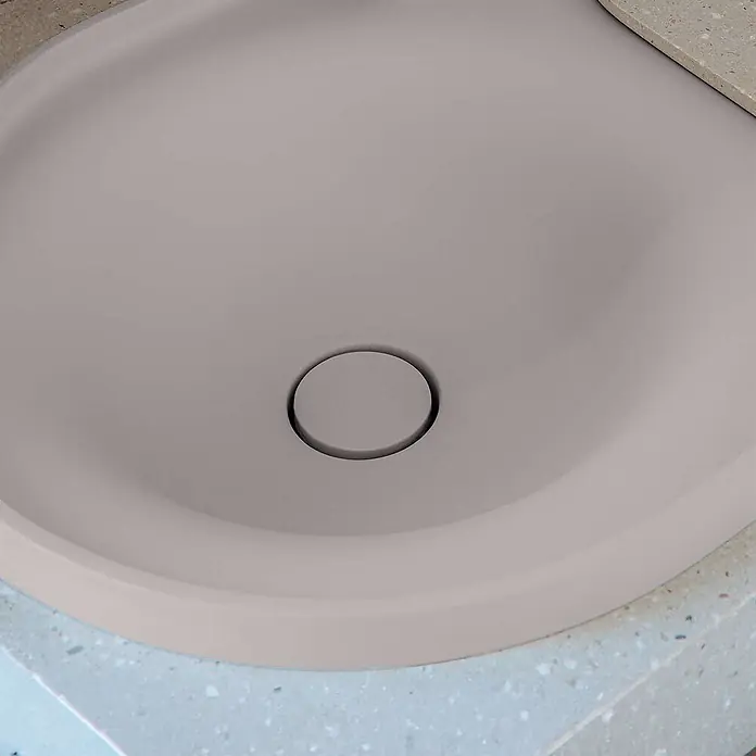 Poalgi Einbauwaschbecken DAL - 64 x 42 cm, Mit antibakterieller Glasur, Hahnloch: Ohne, Ohne Überlauf, Betongrau