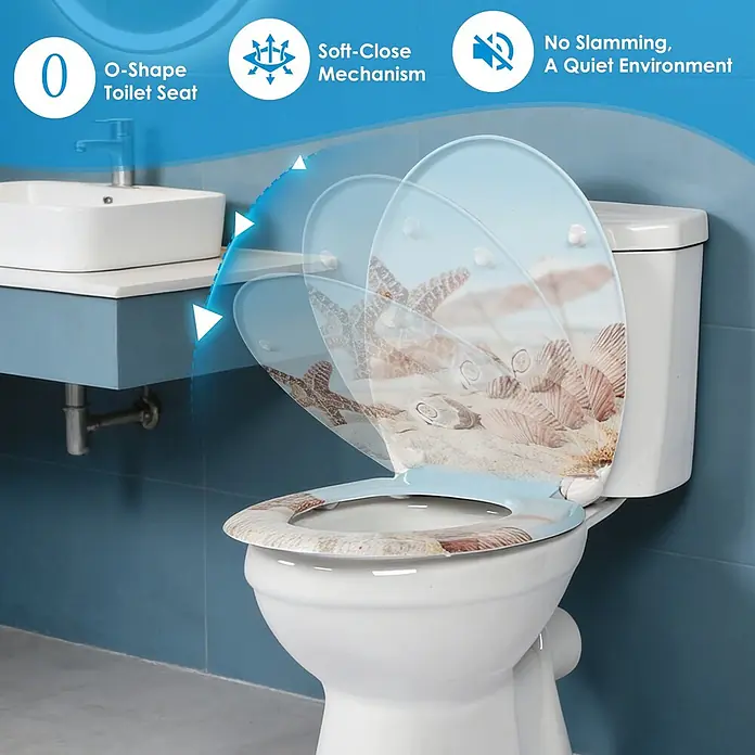 SAINOS WC-Sitz Duroplast WC-Sitz, Blau, Universal-O-Form, Absenkautomatik, Oben - Duroplast, Blau, Mit Absenkautomatik