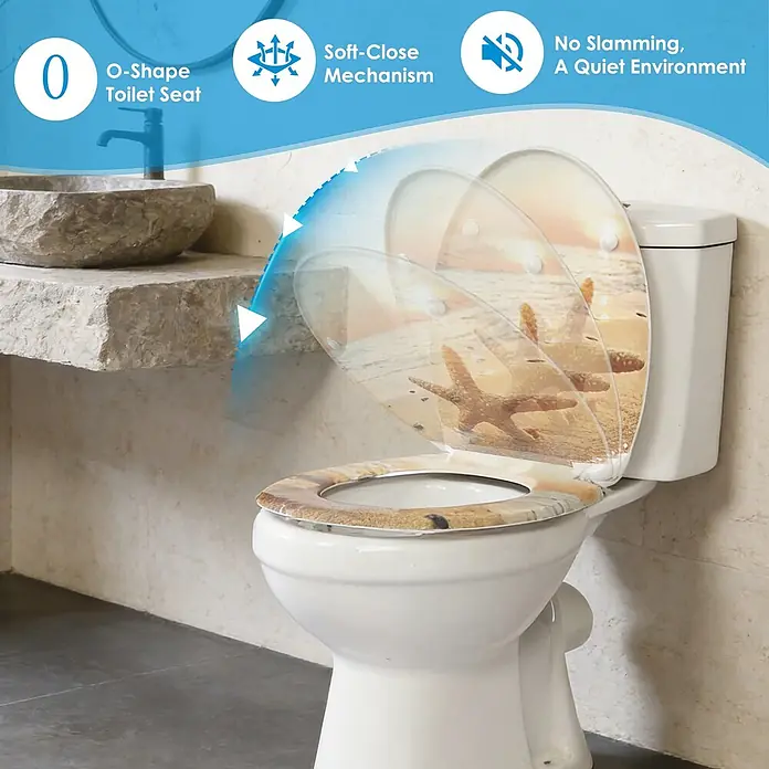 SAINOS WC-Sitz Duroplast WC-Sitz, Orange, Universal-O-Form, Absenkautomatik, Oben - Duroplast, Orange, Mit Absenkautomatik