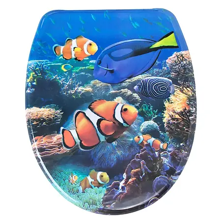 SAINOS  WC-Sitz Duroplast WC-Sitz, Blau, Universal-O-Form, Absenkautomatik, Oben
