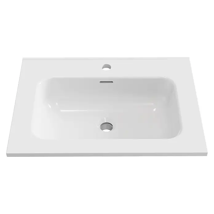 Lavabo empotrado Nairobi - 61 x 46 cm, Orificios para grifo: Medio, Sin desbordamiento, Blanco, Brillante - Lavabo de cerámica blanco con orificio para grifo, rebosadero y desagüe.
