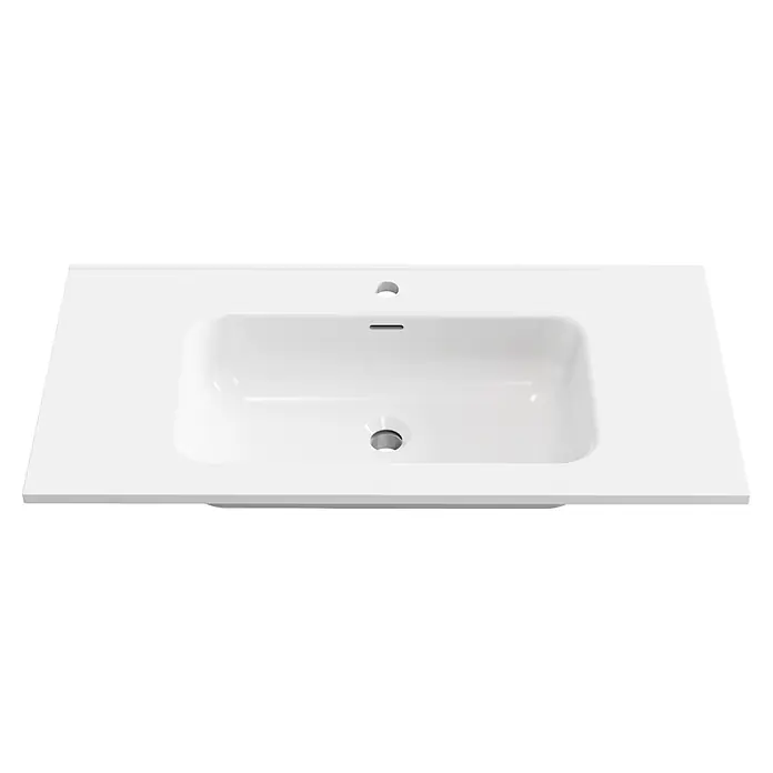 Lavabo empotrado Nairobi - 91 x 46 cm, Orificios para grifo: Medio, Sin desbordamiento, Blanco, Brillante - Lavabo cerámico blanco con encimera integrada y un orificio para grifo.