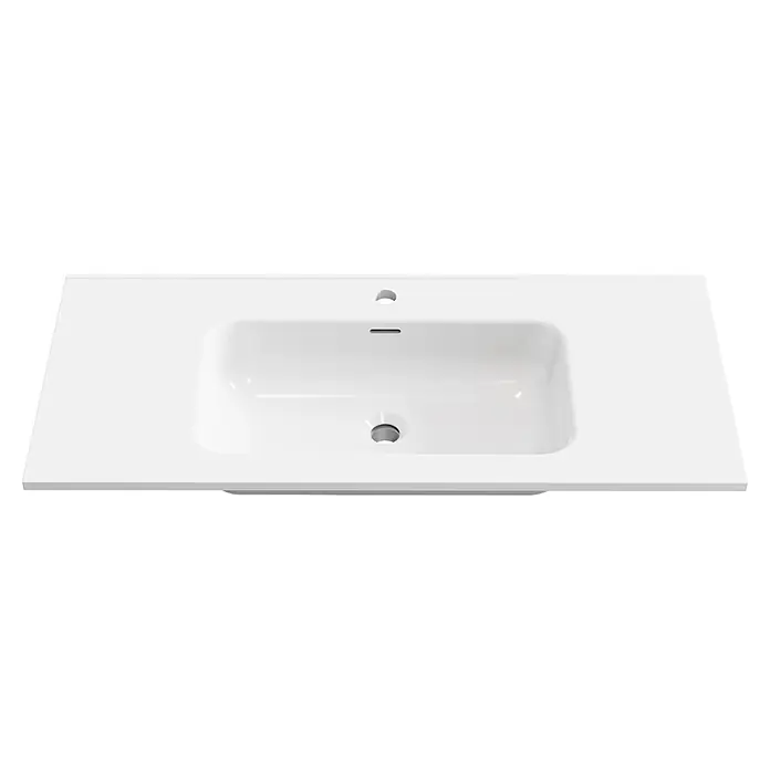 Lavabo empotrado Nairobi - 101 x 46 cm, Orificios para grifo: Medio, Sin desbordamiento, Blanco, Brillante - Encimera de lavabo de cerámica blanca con cubeta integrada, orificio para grifo y rebosadero.
