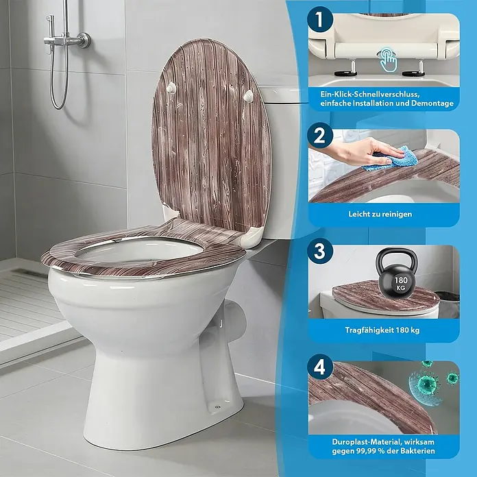 SAINOS WC-Sitz Duroplast WC-Sitz, Bronze, Universal-O-Form, Absenkautomatik, Oben - Duroplast, Bronze, Mit Absenkautomatik