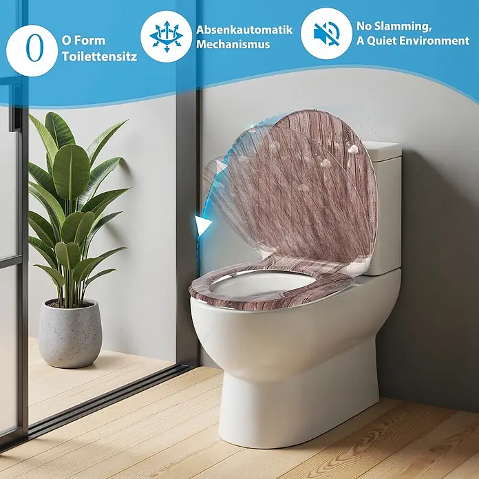 SAINOS WC-Sitz Duroplast WC-Sitz, Bronze, Universal-O-Form, Absenkautomatik, Oben - Duroplast, Bronze, Mit Absenkautomatik