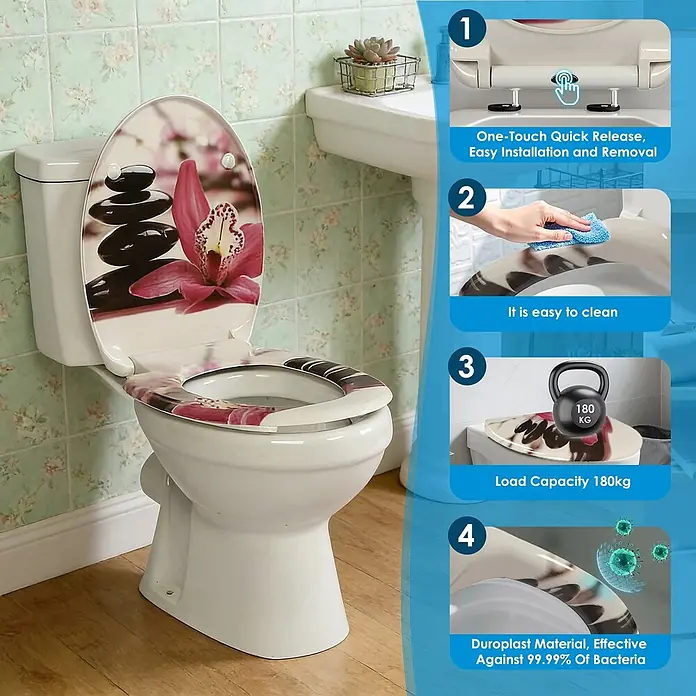 SAINOS WC-Sitz Duroplast WC-Sitz, Rot, Universal-O-Form, Absenkautomatik, Oben - Duroplast, Rot, Mit Absenkautomatik