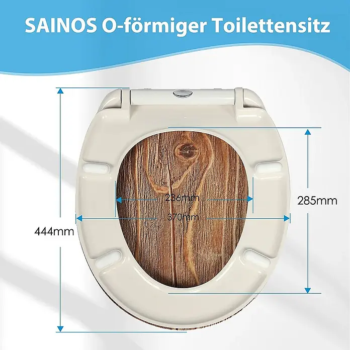 SAINOS WC-Sitz Duroplast WC-Sitz, Braun, Universal-O-Form, Absenkautomatik, Oben - Duroplast, Braun, Mit Absenkautomatik