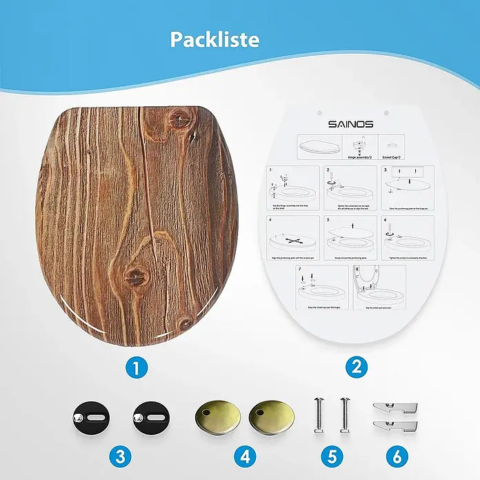 SAINOS WC-Sitz Duroplast WC-Sitz, Braun, Universal-O-Form, Absenkautomatik, Oben - Duroplast, Braun, Mit Absenkautomatik