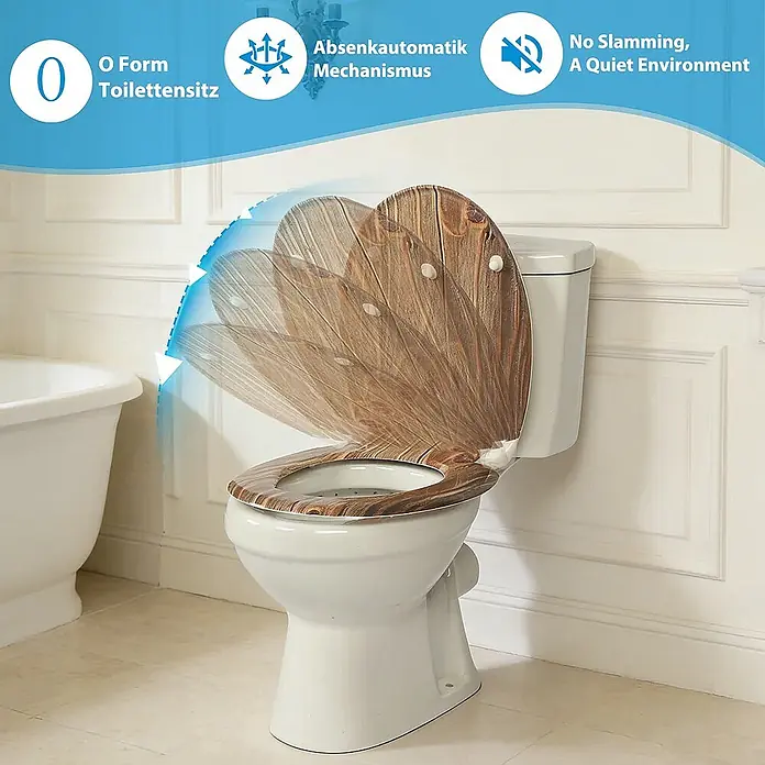 SAINOS WC-Sitz Duroplast WC-Sitz, Braun, Universal-O-Form, Absenkautomatik, Oben - Duroplast, Braun, Mit Absenkautomatik