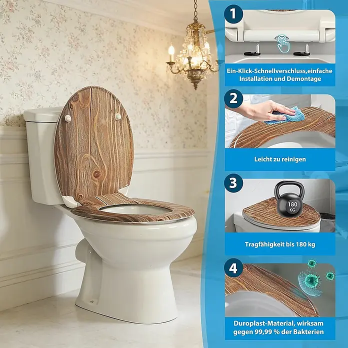 SAINOS WC-Sitz Duroplast WC-Sitz, Braun, Universal-O-Form, Absenkautomatik, Oben - Duroplast, Braun, Mit Absenkautomatik