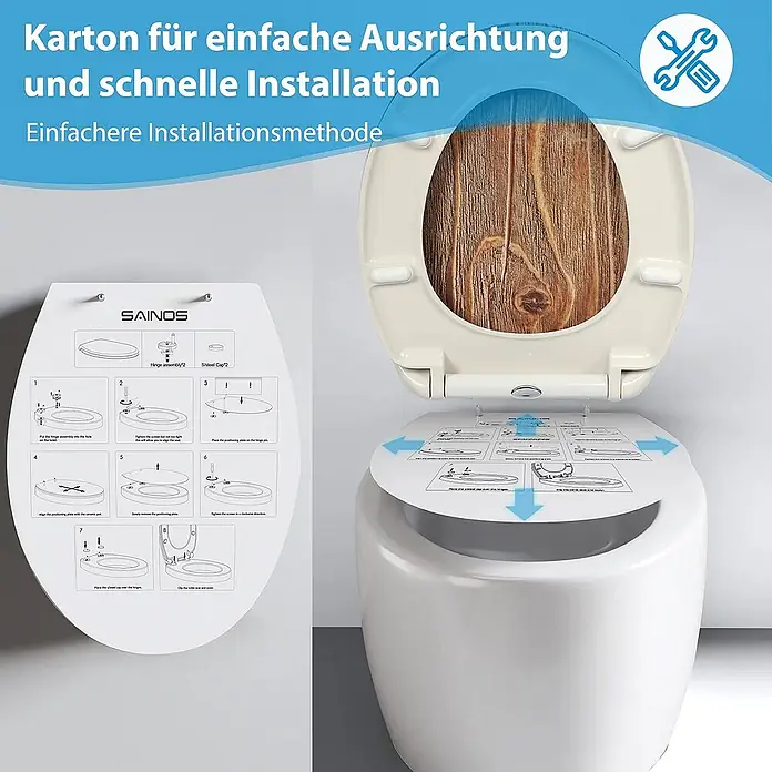 SAINOS WC-Sitz Duroplast WC-Sitz, Braun, Universal-O-Form, Absenkautomatik, Oben - Duroplast, Braun, Mit Absenkautomatik