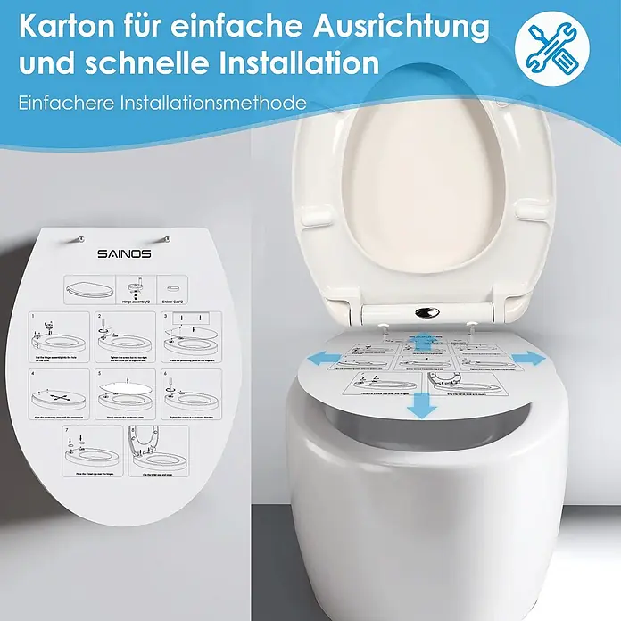 SAINOS WC-Sitz Duroplast WC-Sitz, Beige, Universal-O-Form, Absenkautomatik, Oben - Duroplast, Beige, Mit Absenkautomatik - Weißer Toilettensitz mit Anleitung zur einfachen und schnellen Montage.