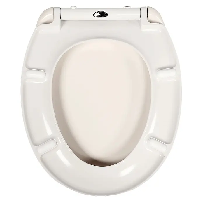 SAINOS WC-Sitz Duroplast WC-Sitz, Beige, Universal-O-Form, Absenkautomatik, Oben - Duroplast, Beige, Mit Absenkautomatik - Weißer ovaler Toilettensitz mit Deckel und Absenkautomatik.