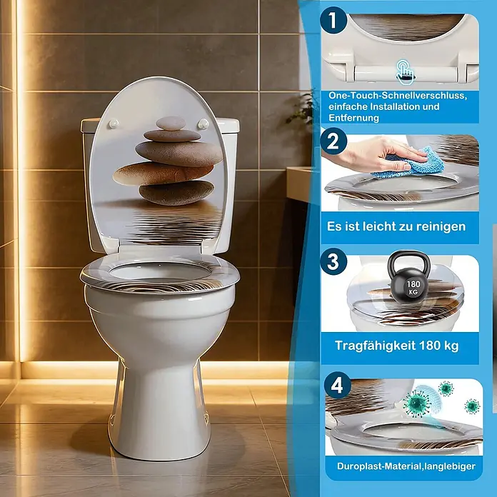 SAINOS WC-Sitz Duroplast WC-Sitz, Bronze, Universal-O-Form, Absenkautomatik, Oben - Duroplast, Bronze, Mit Absenkautomatik
