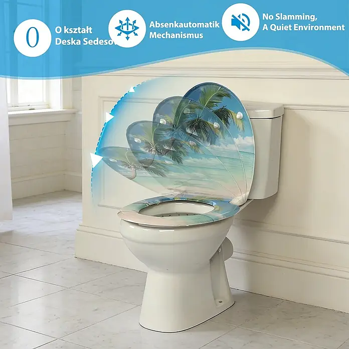 SAINOS WC-Sitz Duroplast WC-Sitz, Blau, Universal-O-Form, Absenkautomatik, Oben - Duroplast, Blau, Mit Absenkautomatik