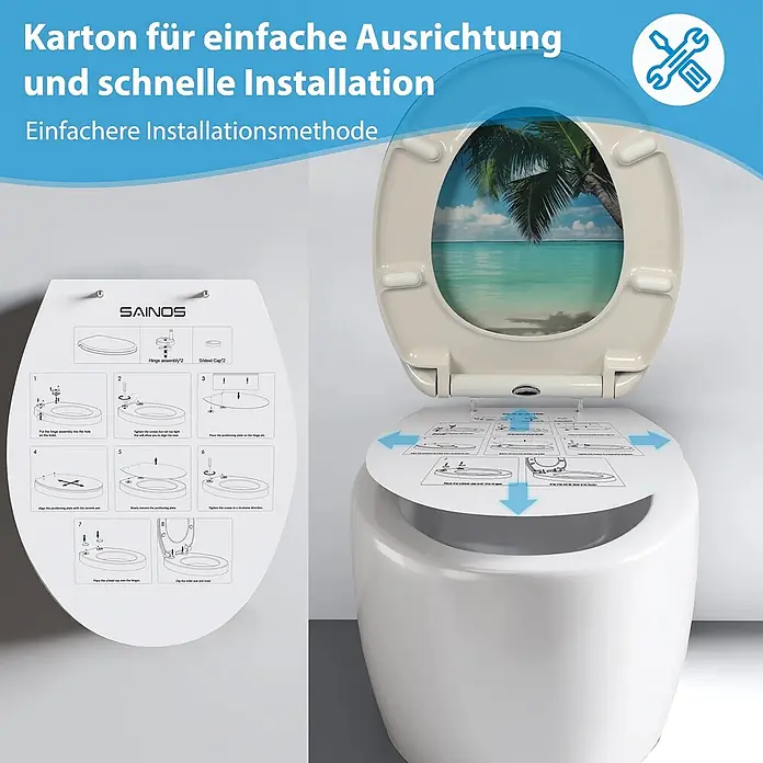 SAINOS WC-Sitz Duroplast WC-Sitz, Blau, Universal-O-Form, Absenkautomatik, Oben - Duroplast, Blau, Mit Absenkautomatik
