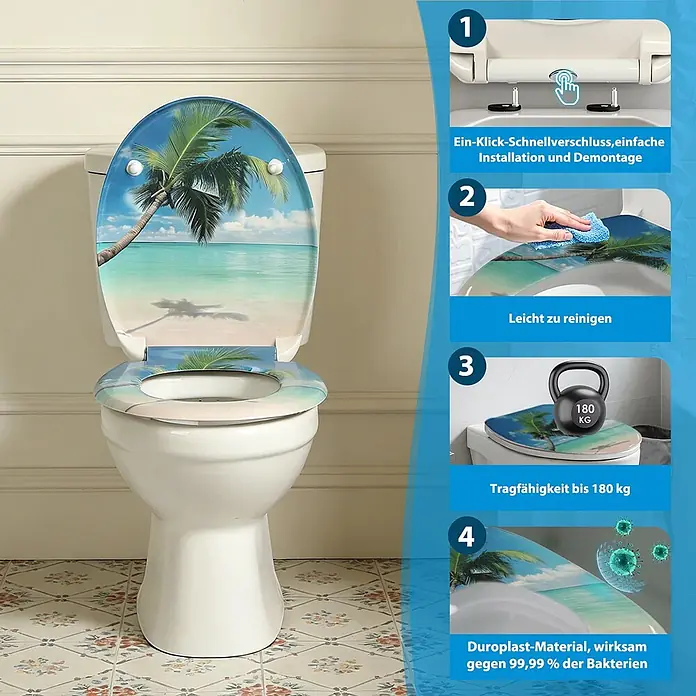 SAINOS WC-Sitz Duroplast WC-Sitz, Blau, Universal-O-Form, Absenkautomatik, Oben - Duroplast, Blau, Mit Absenkautomatik