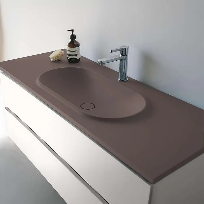 Poalgi Waschtisch BUL - 46 x 120 cm, Mit antibakterieller Glasur, Hahnloch: Mitte, Ohne Überlauf, Braun Tundra