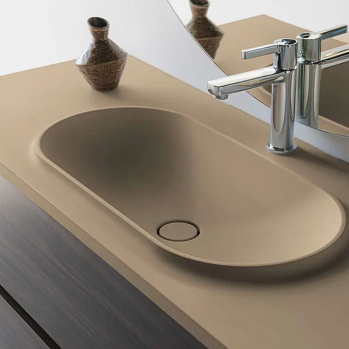 Poalgi Waschtisch BUL - 46 x 100 cm, Mit antibakterieller Glasur, Hahnloch: Mitte, Ohne Überlauf, Beige Albero