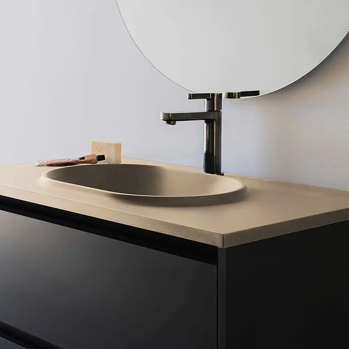 Poalgi Waschtisch BUL - 46 x 100 cm, Mit antibakterieller Glasur, Hahnloch: Mitte, Ohne Überlauf, Beige Albero