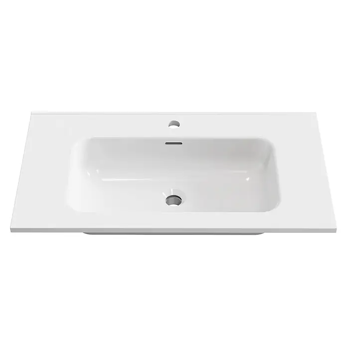 Lavabo empotrado Nairobi - 81 x 46 cm, Orificios para grifo: Medio, Sin desbordamiento, Blanco, Brillante - Lavabo de cerámica blanco con orificio para grifo y rebosadero.