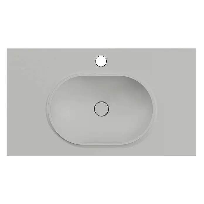 Poalgi Waschtisch BUL - 46 x 100 cm, Mit antibakterieller Glasur, Hahnloch: Mitte, Ohne Überlauf, Grau Humo