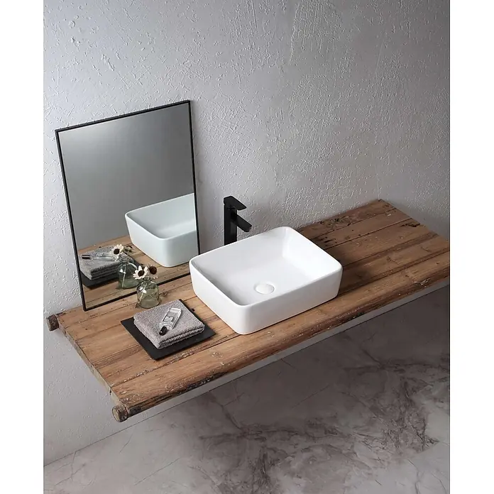 Poalgi Aufsatzwaschbecken RT4938 - 49 x 38 cm, Mit schmutzabweisender Glasur, Hahnloch: Ohne, Ohne Überlauf, Weiß