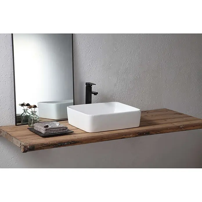 Poalgi Aufsatzwaschbecken RT4938 - 49 x 38 cm, Mit schmutzabweisender Glasur, Hahnloch: Ohne, Ohne Überlauf, Weiß