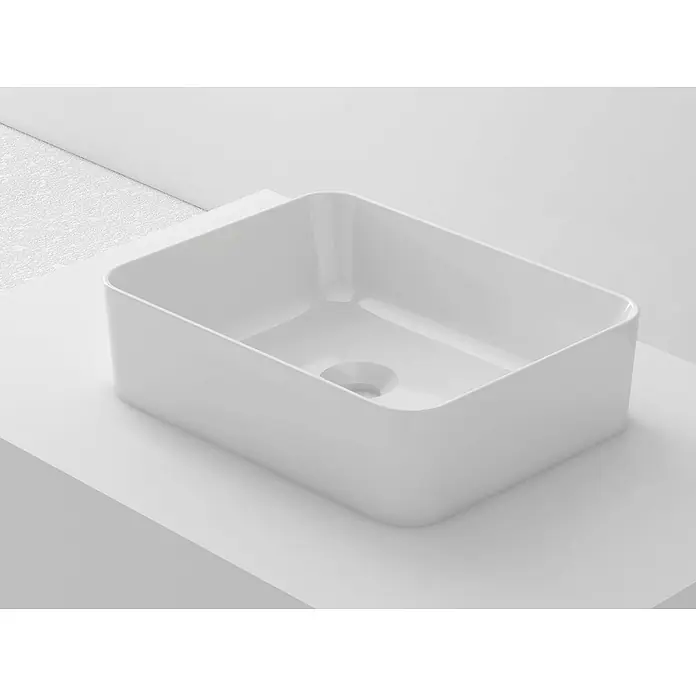 Poalgi Aufsatzwaschbecken RT4938 - 49 x 38 cm, Mit schmutzabweisender Glasur, Hahnloch: Ohne, Ohne Überlauf, Weiß