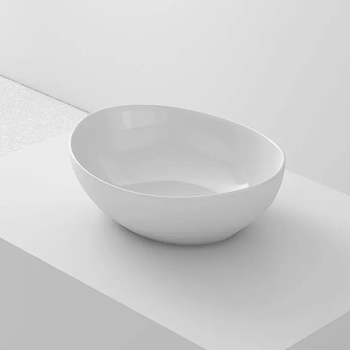 Poalgi Aufsatzwaschbecken BARC - 41 x 34 cm, Mit schmutzabweisender Glasur, Hahnloch: Ohne, Ohne Überlauf, Weiß