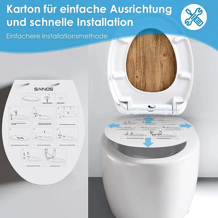 SAINOS WC-Sitz Duroplast WC-Sitz, Braun, Universal-O-Form, Absenkautomatik, Oben - Duroplast, Braun, Mit Absenkautomatik