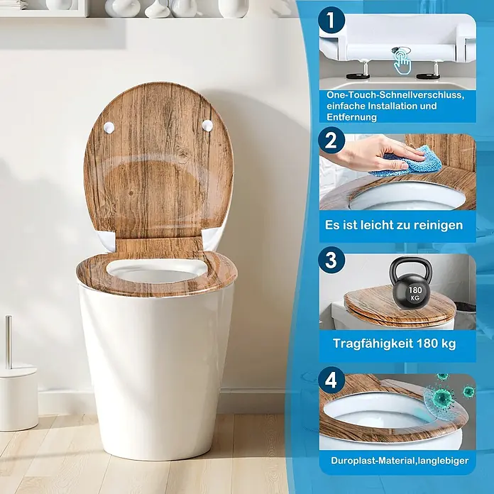 SAINOS WC-Sitz Duroplast WC-Sitz, Braun, Universal-O-Form, Absenkautomatik, Oben - Duroplast, Braun, Mit Absenkautomatik