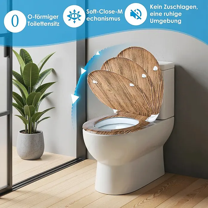 SAINOS WC-Sitz Duroplast WC-Sitz, Braun, Universal-O-Form, Absenkautomatik, Oben - Duroplast, Braun, Mit Absenkautomatik