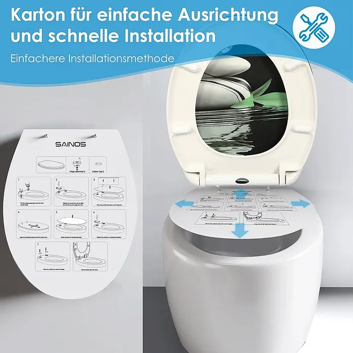 SAINOS WC-Sitz Duroplast WC-Sitz, Schwarz, Universal-O-Form, Absenkautomatik, Oben - Duroplast, Schwarz, Mit Absenkautomatik