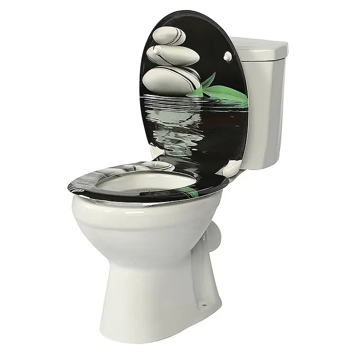 SAINOS WC-Sitz Duroplast WC-Sitz, Schwarz, Universal-O-Form, Absenkautomatik, Oben - Duroplast, Schwarz, Mit Absenkautomatik